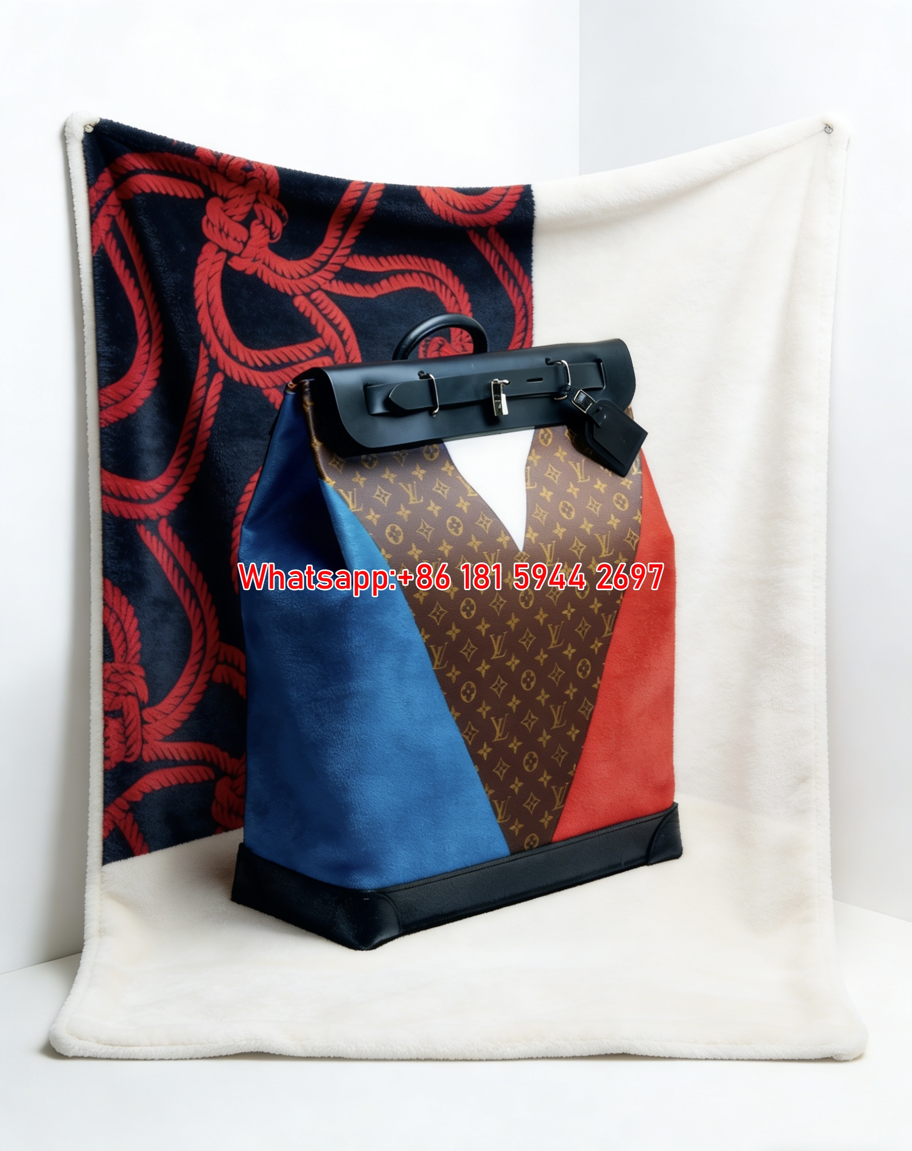 Colorblock LV Backpack Blanket Red Blue LV Monogram Throw 138
